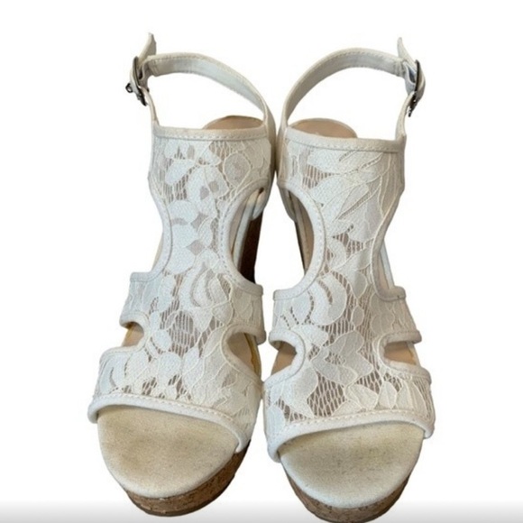 Fergalicious | White Lace Kensie Wedge Platform Heels 9 - Picture 4 of 7